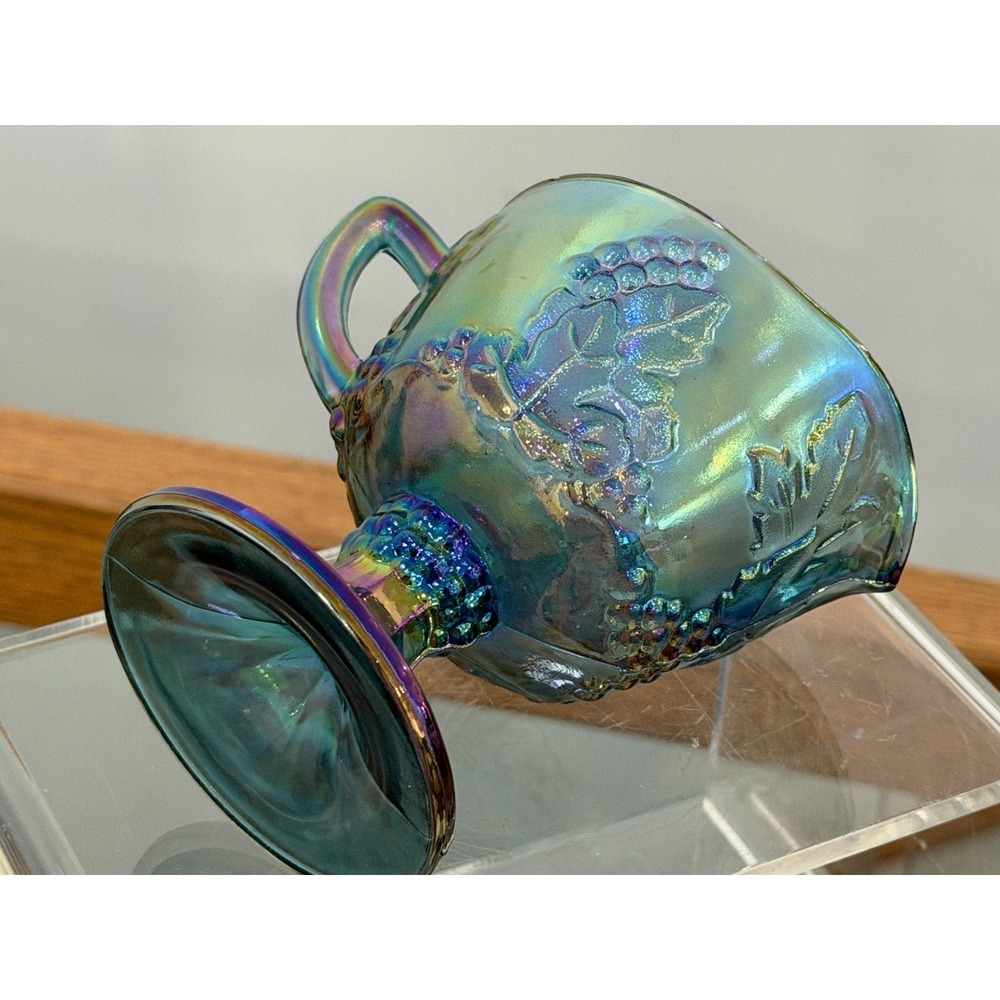 Vintage Indiana Blue Iridescent Carnival Glass Harvest Grape Creamer 1970's - Picture 4 of 8